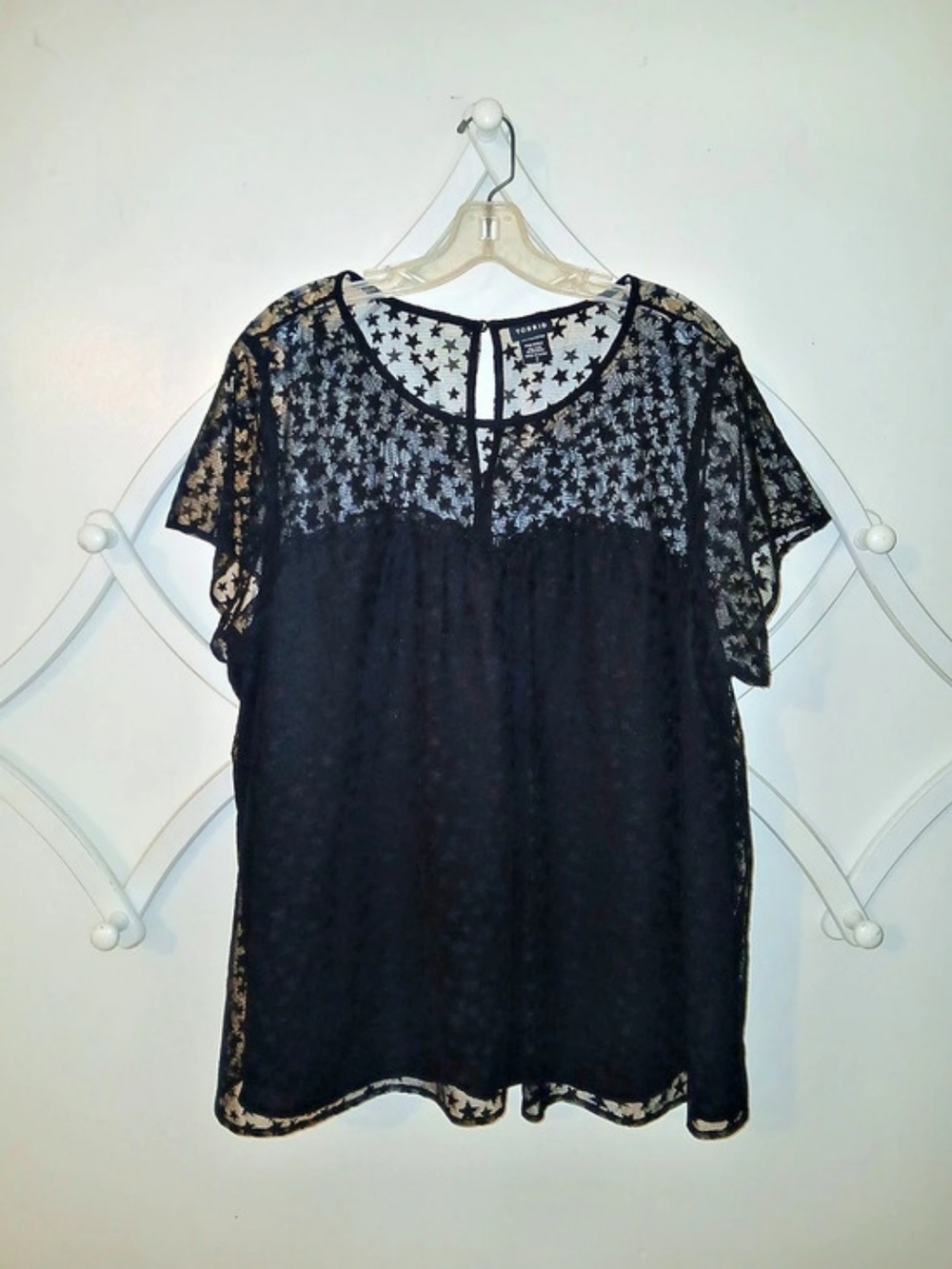 Torrid Black Star Sheer Mesh Swing Top Black Size 2
